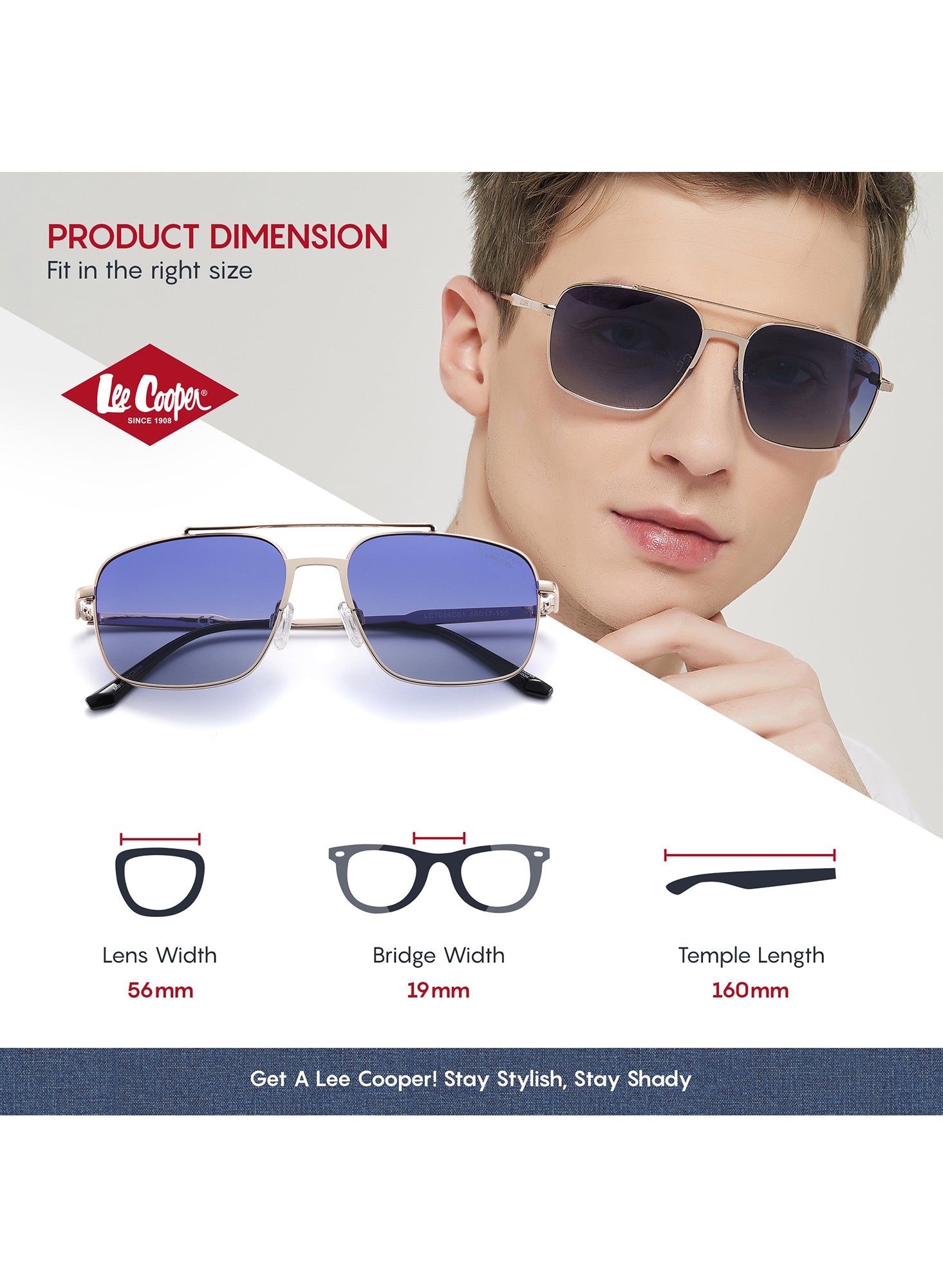 LC1024C01 - G. Blue Lens - Gold Stainless Steel Frame - Sunglasses