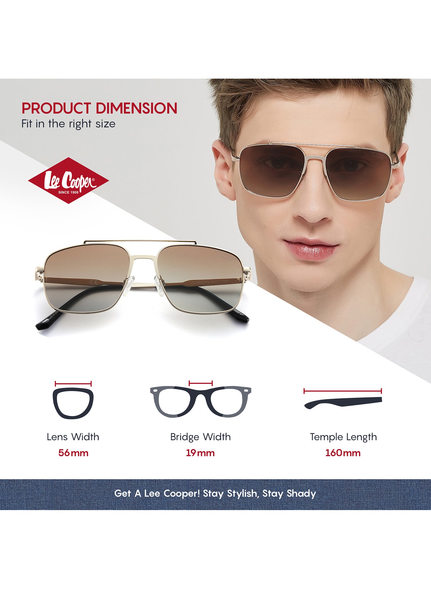 LC1024C03 - Gr. Brown Lens - Gold Stainless Steel Frame - Sunglasses