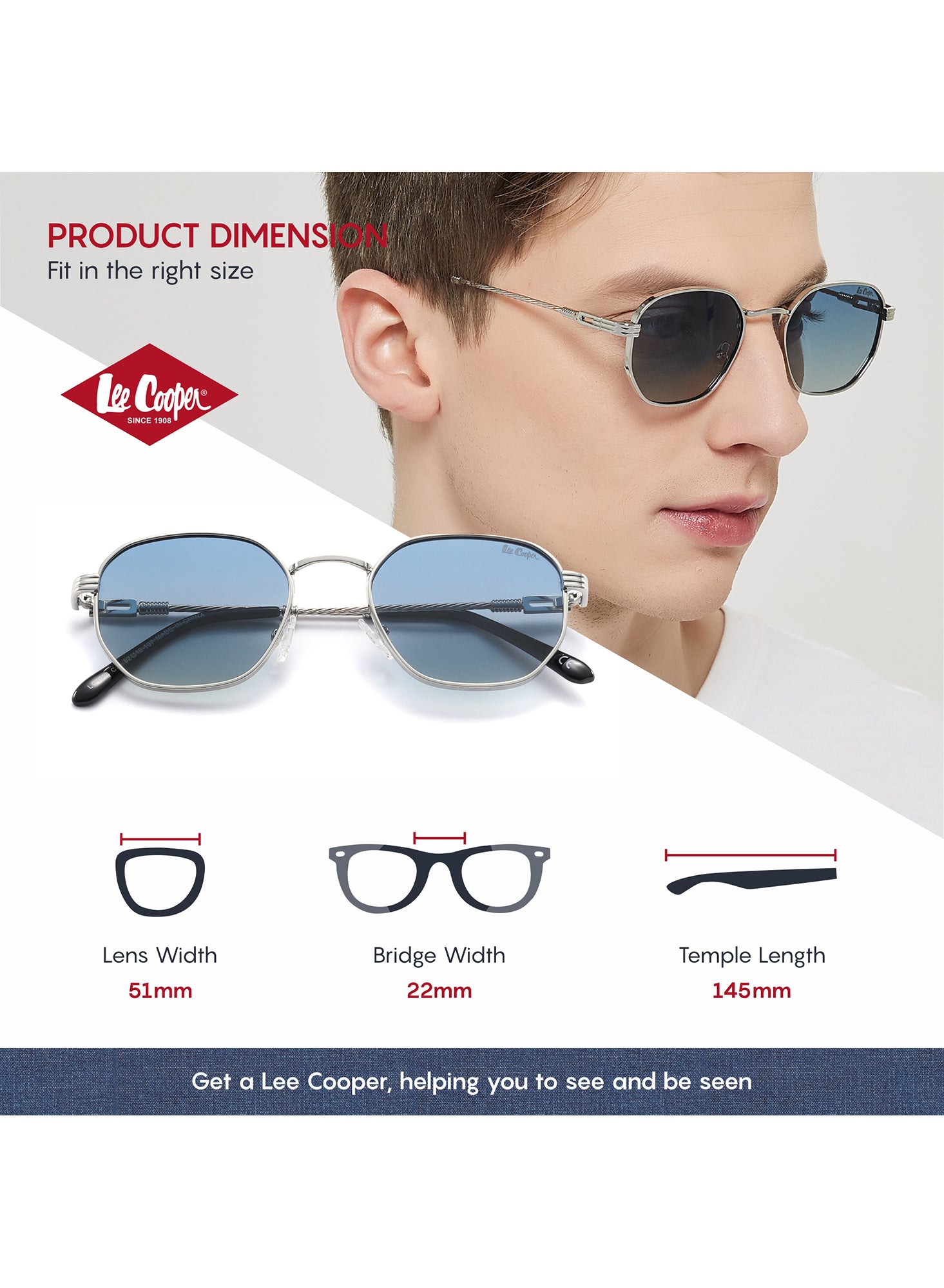 LC1008C03 - Blue Lens - Silver Frame - Sunglasses